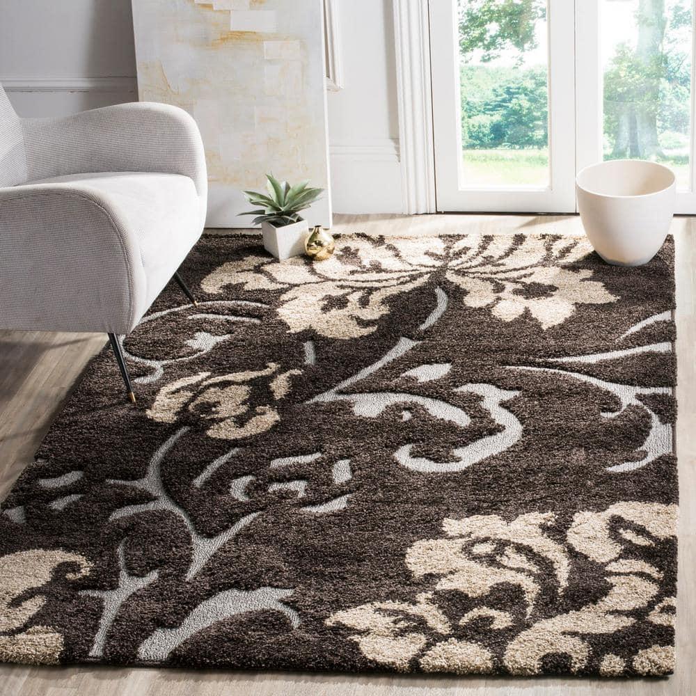 Florida Shag SG458 Power Loomed Indoor Area Rug - Dark Brown/Smoke - 6'x9' - Safavieh