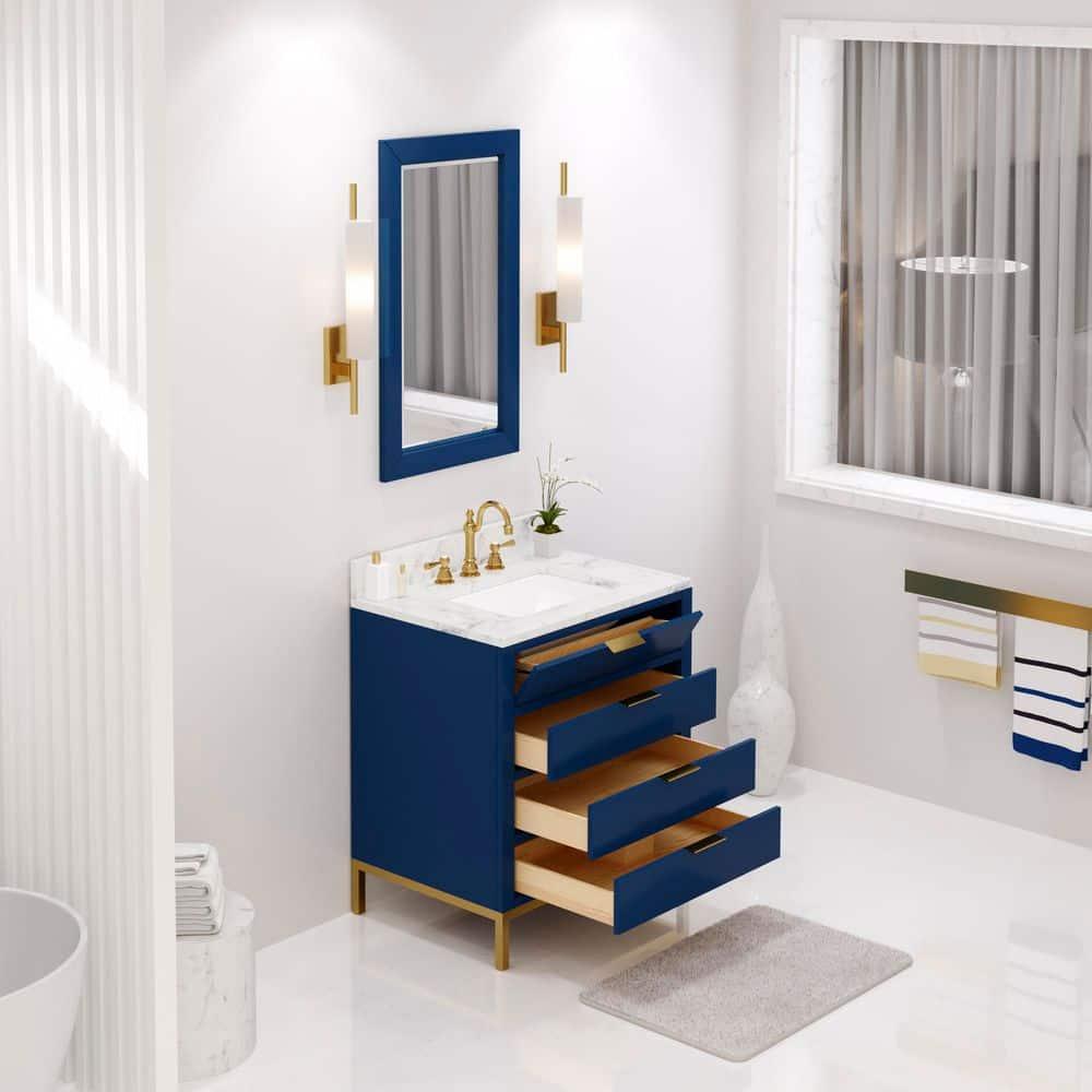 Bristol 30 in. W x 21.5 in. D Vanity in Monarch Blue with Marble Top in White with White Basin