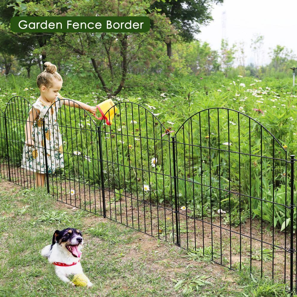 Metal Garden Fence 28in (H) X 11.7ft (L), 5 Panels + 6 Stakes Rustproof Border Fence Animal Barrier for Dog, No Dig Garden Fencing for Yard Flower Bed Patio Outdoor, CTW2828 Black