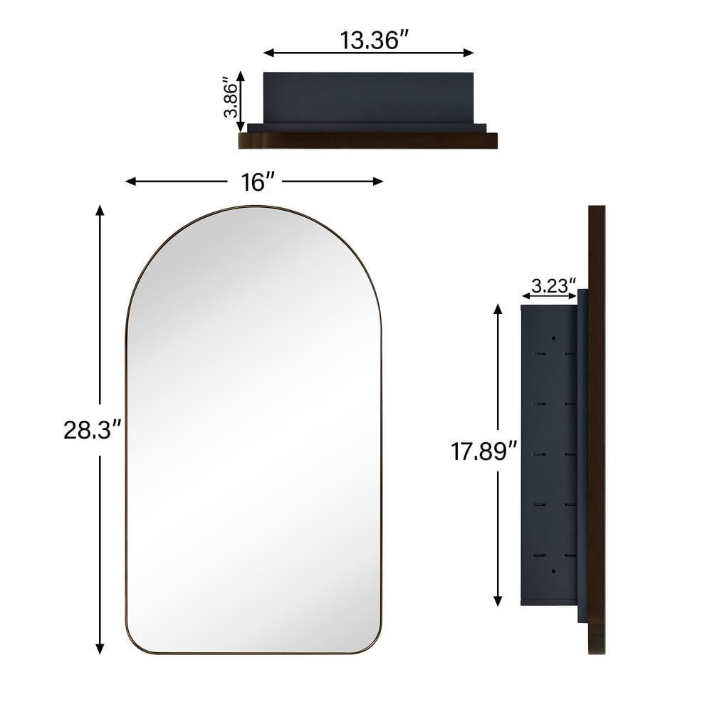TEHOME 16 in. W x 28.3 in. H Arched Metal Framed Recessed Medicine Cabinet with Mirror for bathroom in Black