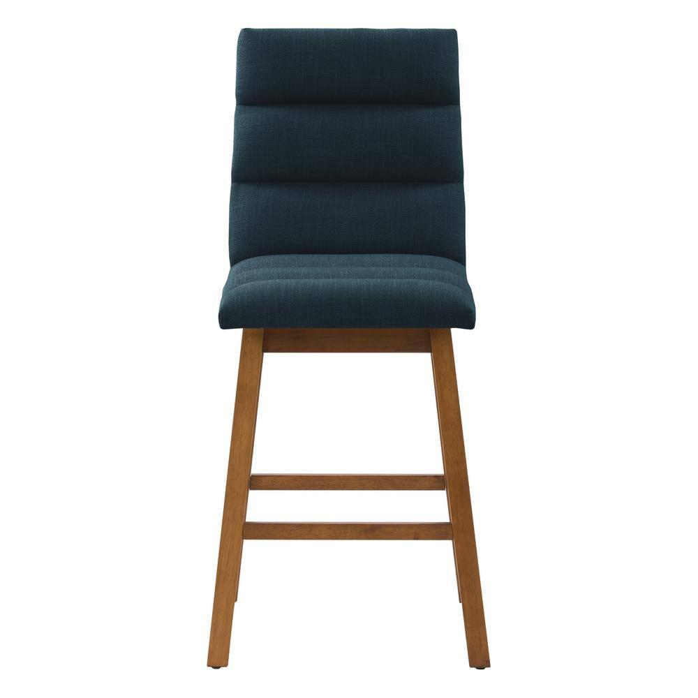 Set of 2 Boston Channel Tufted Fabric Barstools Navy Blue - CorLiving: Upholstered, High Back, Rubberwood Legs