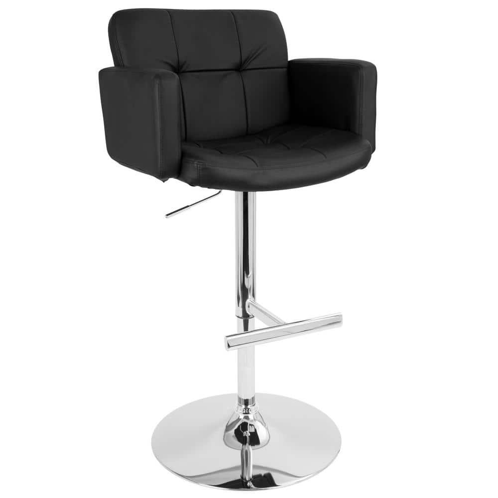 32" Stout Barstool Metal Black - LumiSource: Chrome Base, Adjustable, Swivel, Upholstered