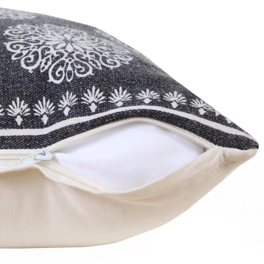 Ox Bay 20" x 20" Traditional, Bohemian, Vintage, Cottage Black, White, Multi-color Floral Cotton Throw Pillow , Zip Closure