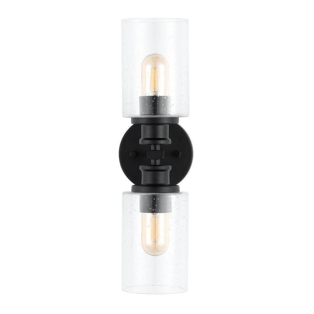 JONATHAN Y Jules Edison 16.5" Cylinder 2-Light Iron/Seeded Glass Farmhouse Contemporary LED Wall Sconce, Black