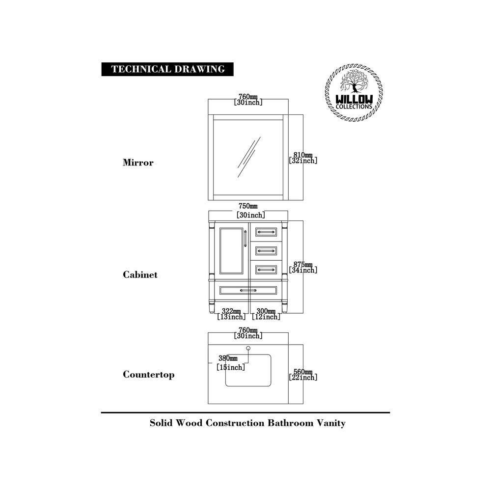 Willow Collections Aberdeen 30'' Single Bathroom Vanity with Top