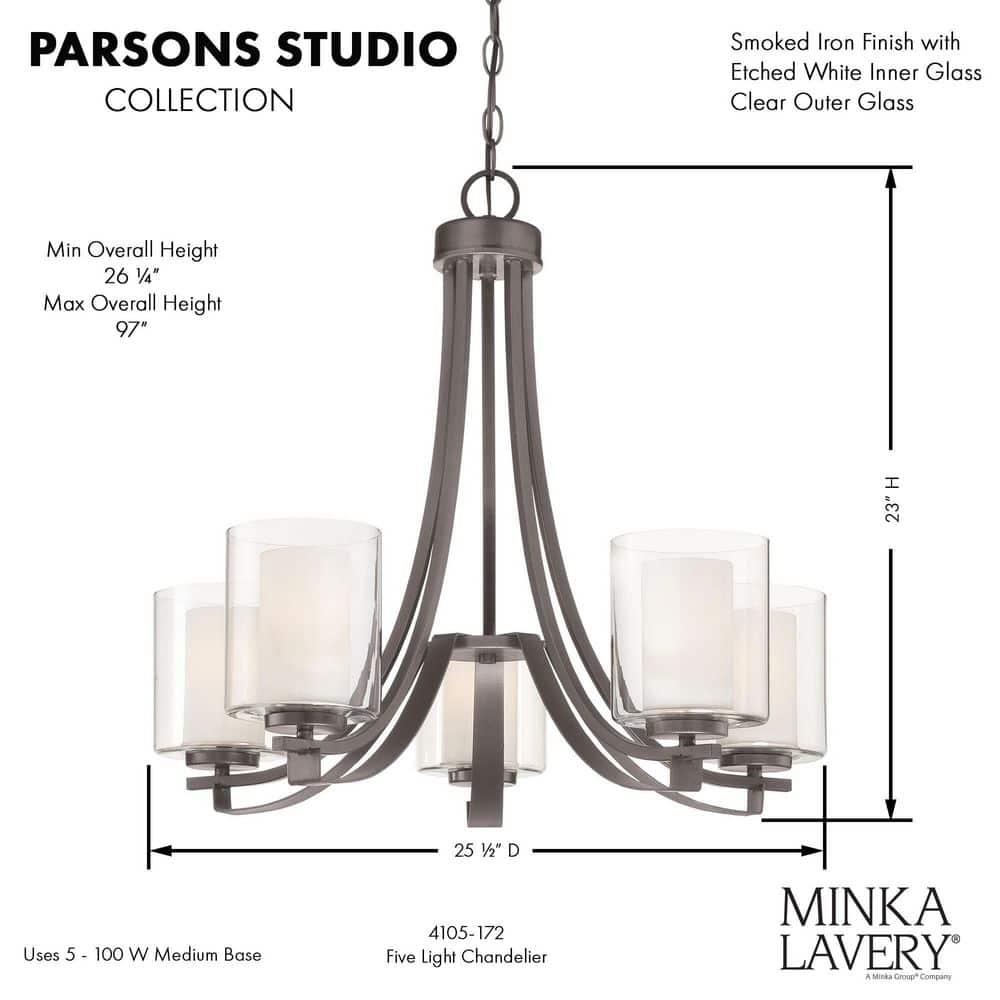 Minka Lavery 4105-172 Parsons Studio 5 Light Chandelier in Smoked Iron