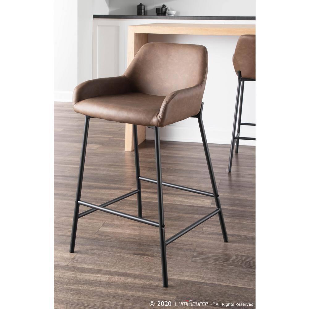 Set of 2 Daniella Industrial Counter Height Barstool Espresso: LumiSource, Faux Leather, Metal Frame, 250lb Capacity
