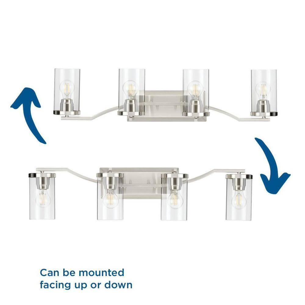 Progress Lighting Lassiter 4-Light Bath Light, Brushed Nickel, Clear Glass Shades
