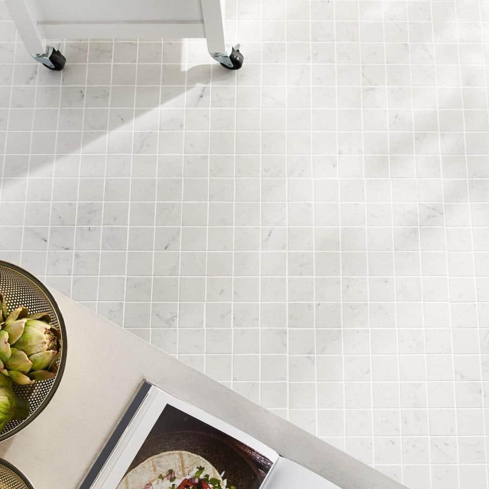 Saroshi Carrara Giola 11.81 in. x 11.81 in. Matte Porcelain Floor and Wall Mosaic Tile (0.96 sq. ft./Each)