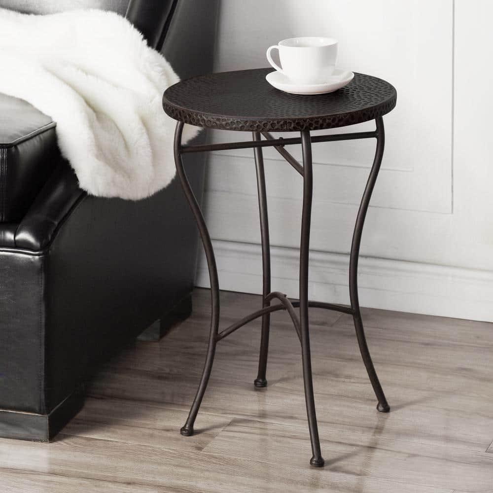 Round Hammered Copper Accent Table - Oil-Rubbed Bronze Powder Coat Finish Legs