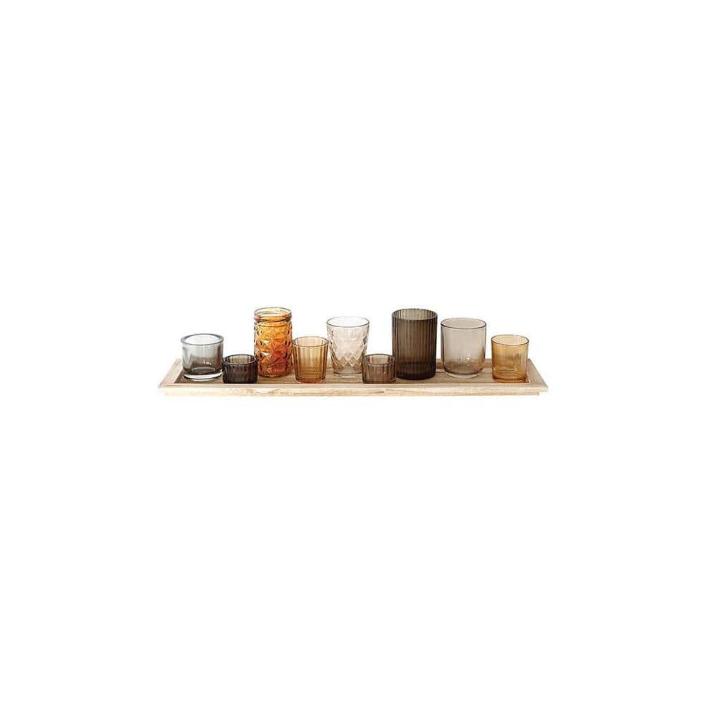 Wood Tray with 9 Glass Votive Holders - Storied Home