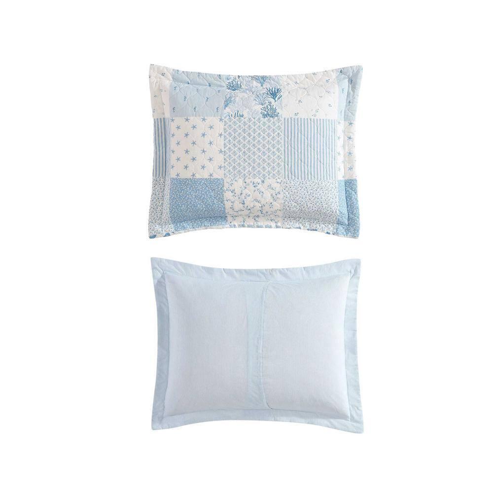 Laura Ashley Morning Glory Laura Ashley Coastal Patchwork Cotton Blue Quilt Set