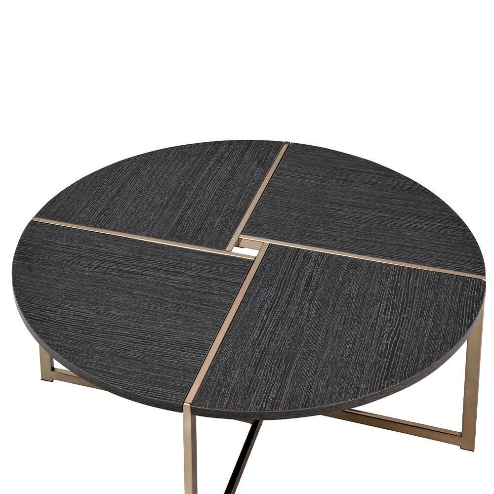 Bromia Coffee Table Black/Champagne - Acme Furniture: Elegant Round Design, Metal Frame, Paper Veneer Top