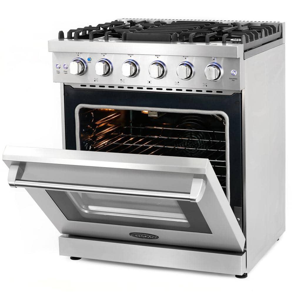 Cosmo 30 in. Haven Collection 4.5 cu. ft. Gas Range with 5 Sealed Burners, Convection Oven, Knob LED Lights, Stainless Steel
