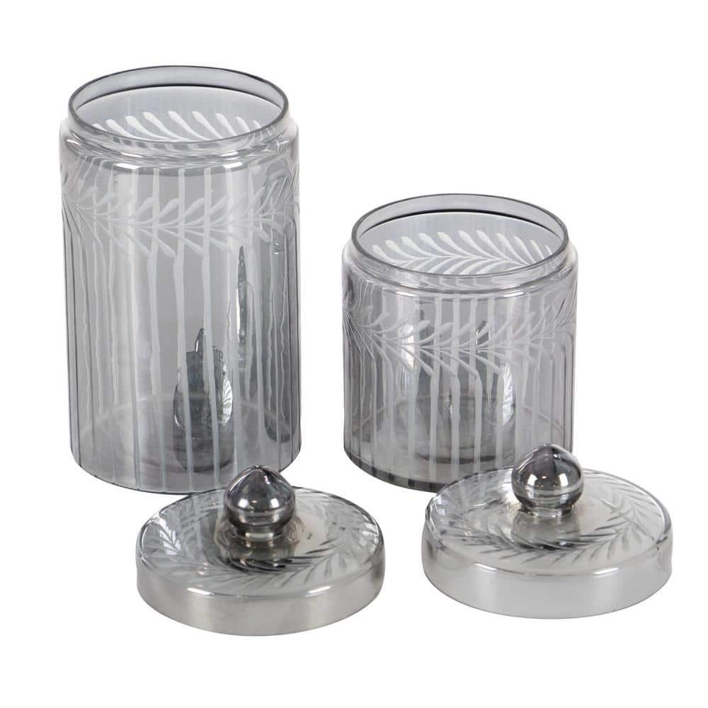 DecMode 7", 10"H Gray Glass Handmade Decorative Jars, 2-Pieces