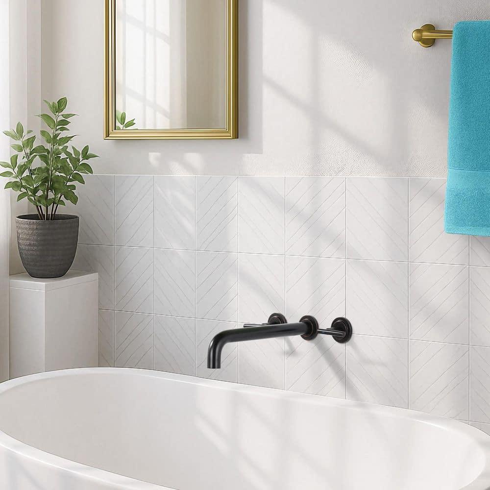 2-Handle 2-Hole Wall Mounted Bathroon Sink Faucet In Spot Resist (Valve Included)