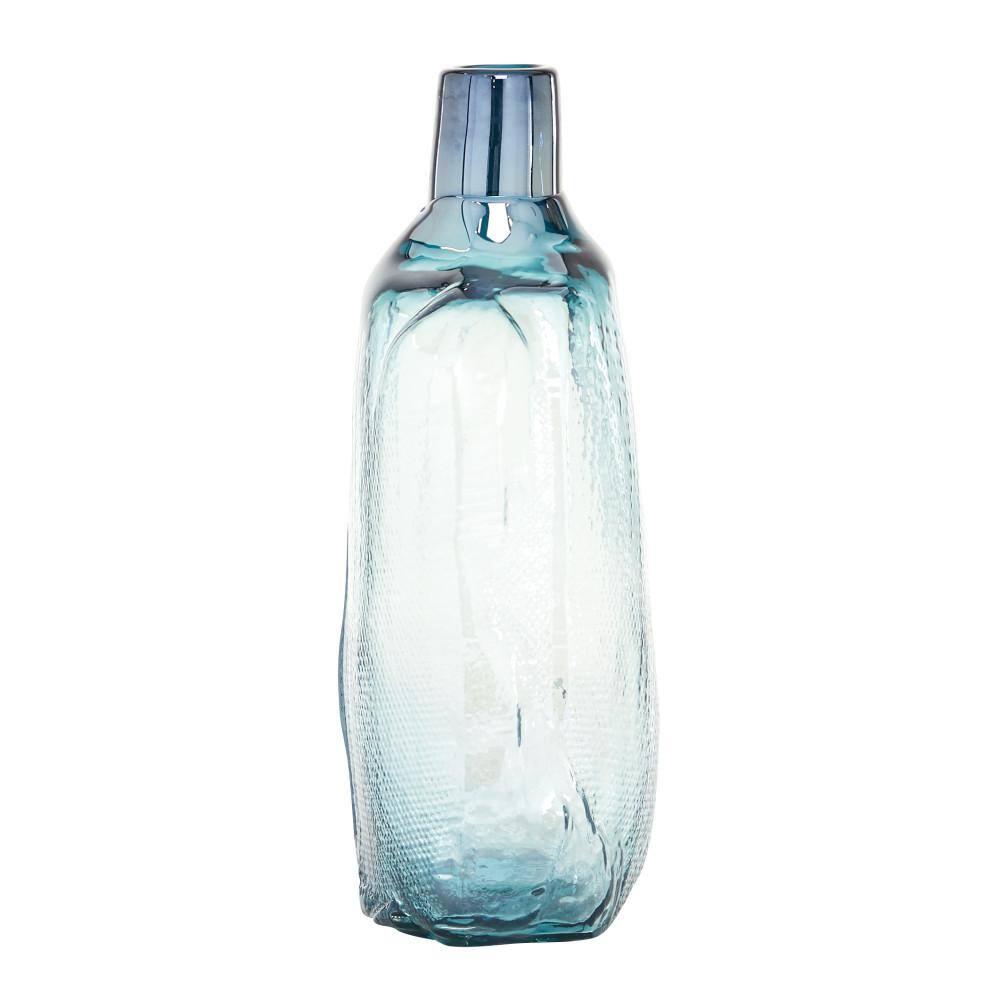 DecMode 16" Blown Blue Glass Vase