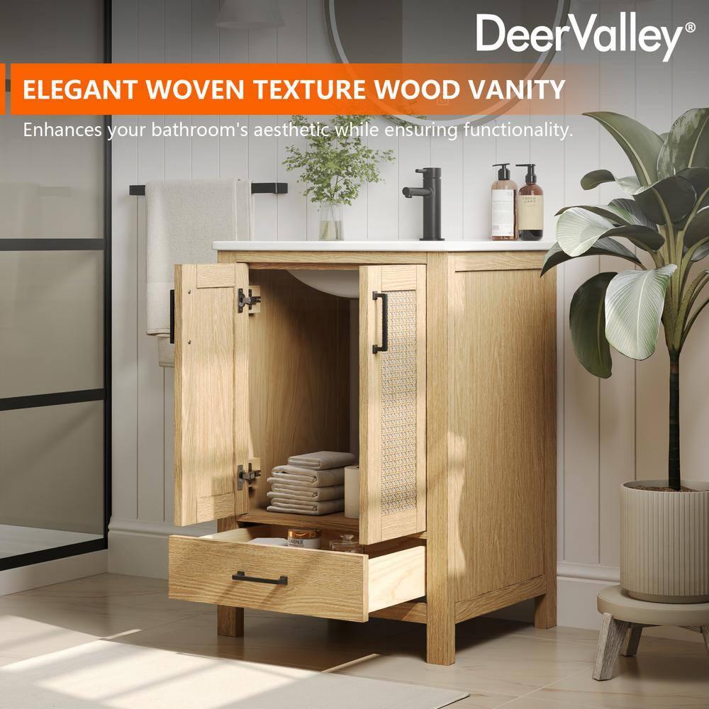 DeerValley Cove 24" Fully Assembled Single Bathroom Vanity with Ceramic Top, Soft-close Doors and Drawer