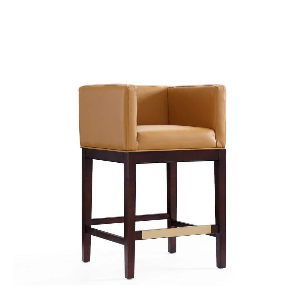 Set of 3 Kingsley Upholstered Beech Wood Counter Height Barstools Camel - Manhattan Comfort