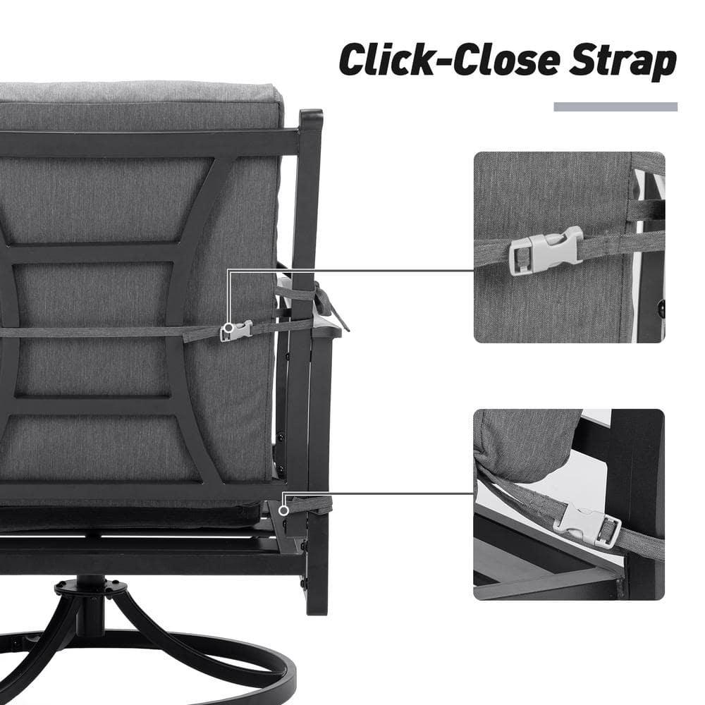 20.5 in. x 20.5 in. Outdoor High Back Chair Cushion with Adjustable Buckles and Ties in Charcoal Black (4-Pack)