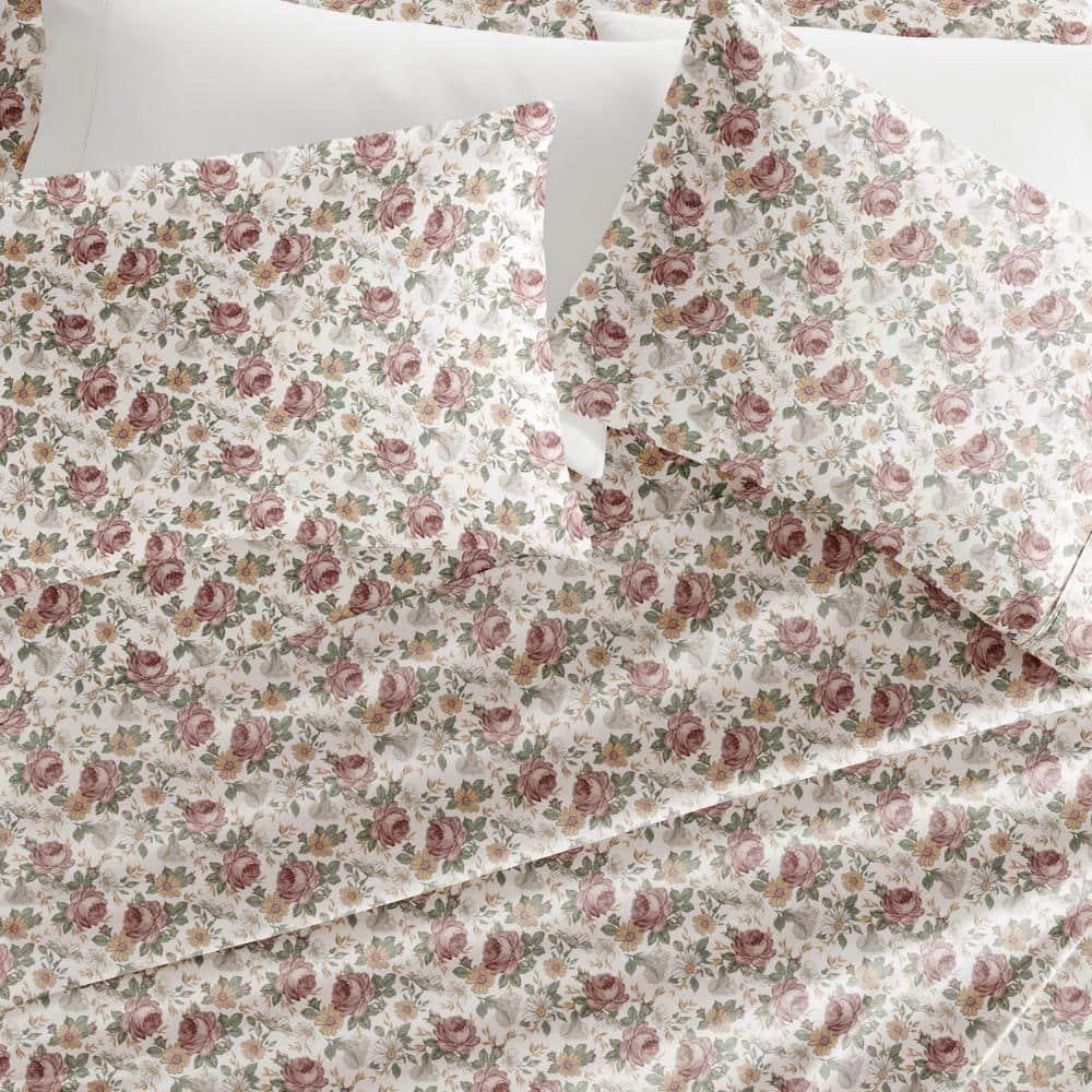 California King Ivory Floral Microfiber Polyester Sheet Set