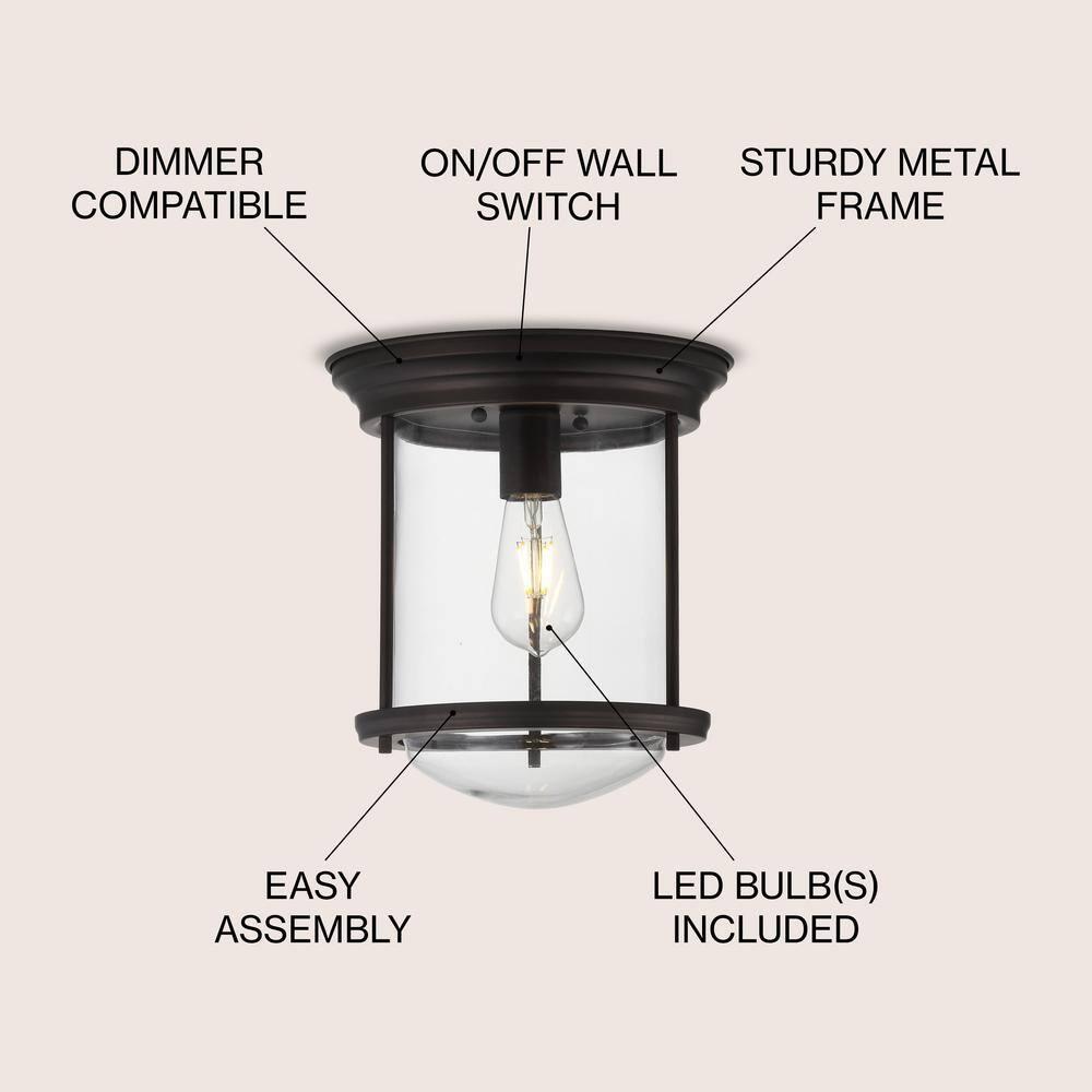 Savannah 10.25" Metal/Glass LED Flush Mount, Oil Rubbed Bronze