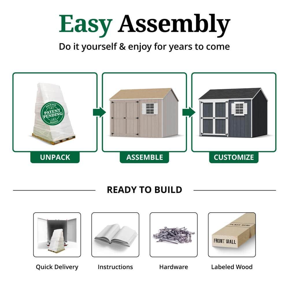 Little Cottage Co. 10x10 Value Workshop Shed with Operable Windows, Outdoor Wood Storage Do-It-Yourself Precut Kit