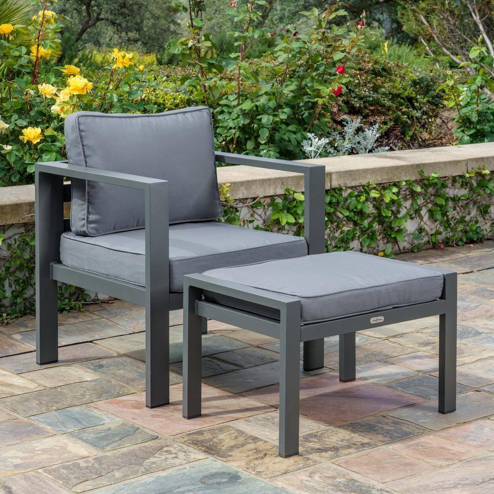 Lakeview Aluminum Outdoor Ottoman With Charcoal Cushion