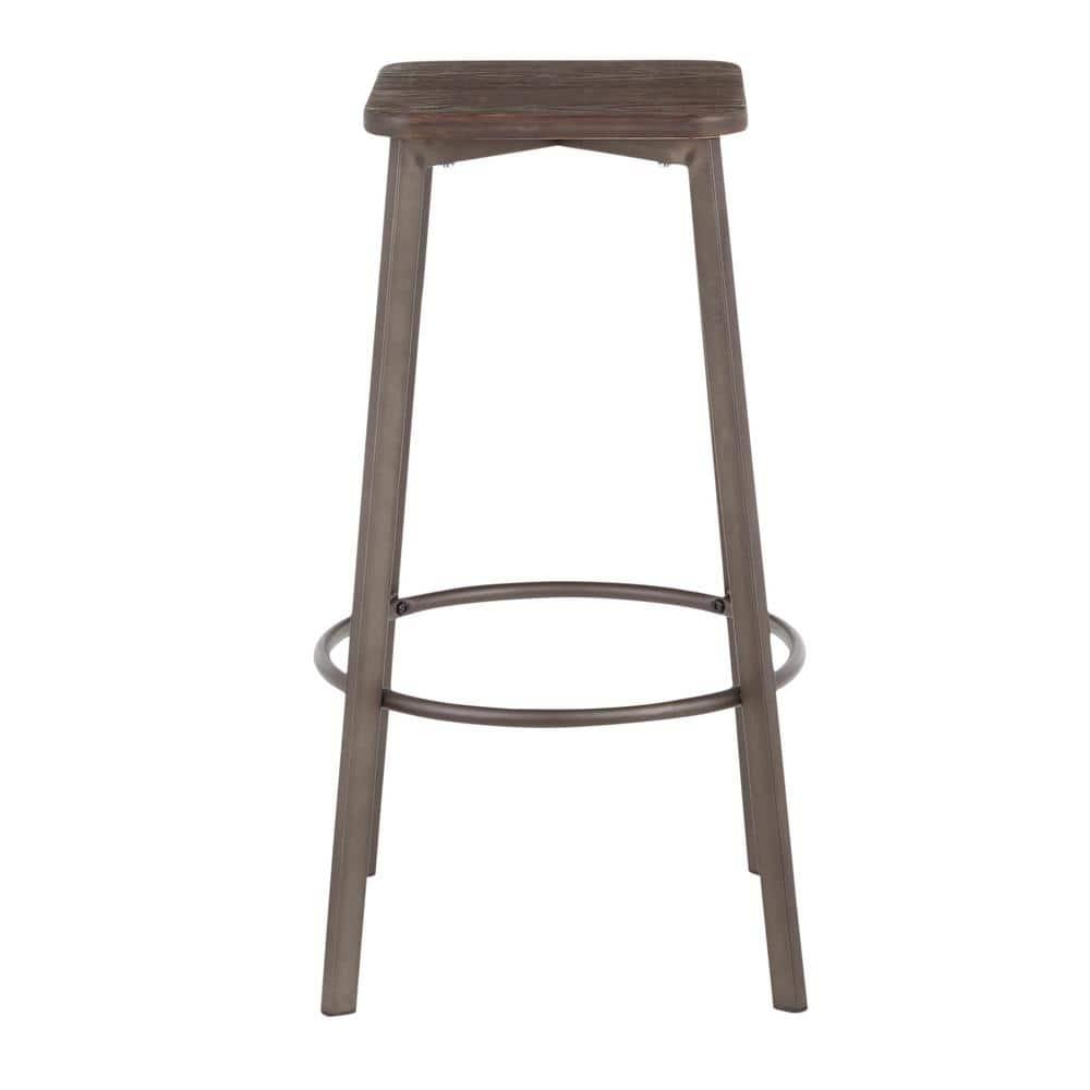 17 Stories Square Barstool In Vintage Metal And Espresso Wood-Pressed Grain Bamboo By Lumisource - Set Of 2