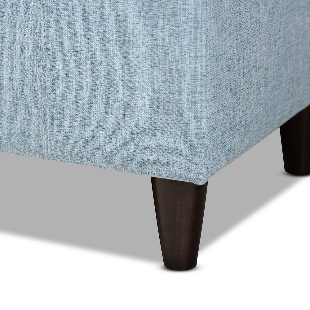 Brette Mid-Century Modern Light Blue Fabric Upholstered Wood Storage Bench Ottoman, Light Blue