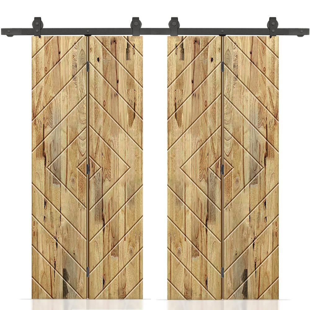 Calhome Stained Pine Wood Bi-Fold Double Barn Door with Sliding Hardware Kit