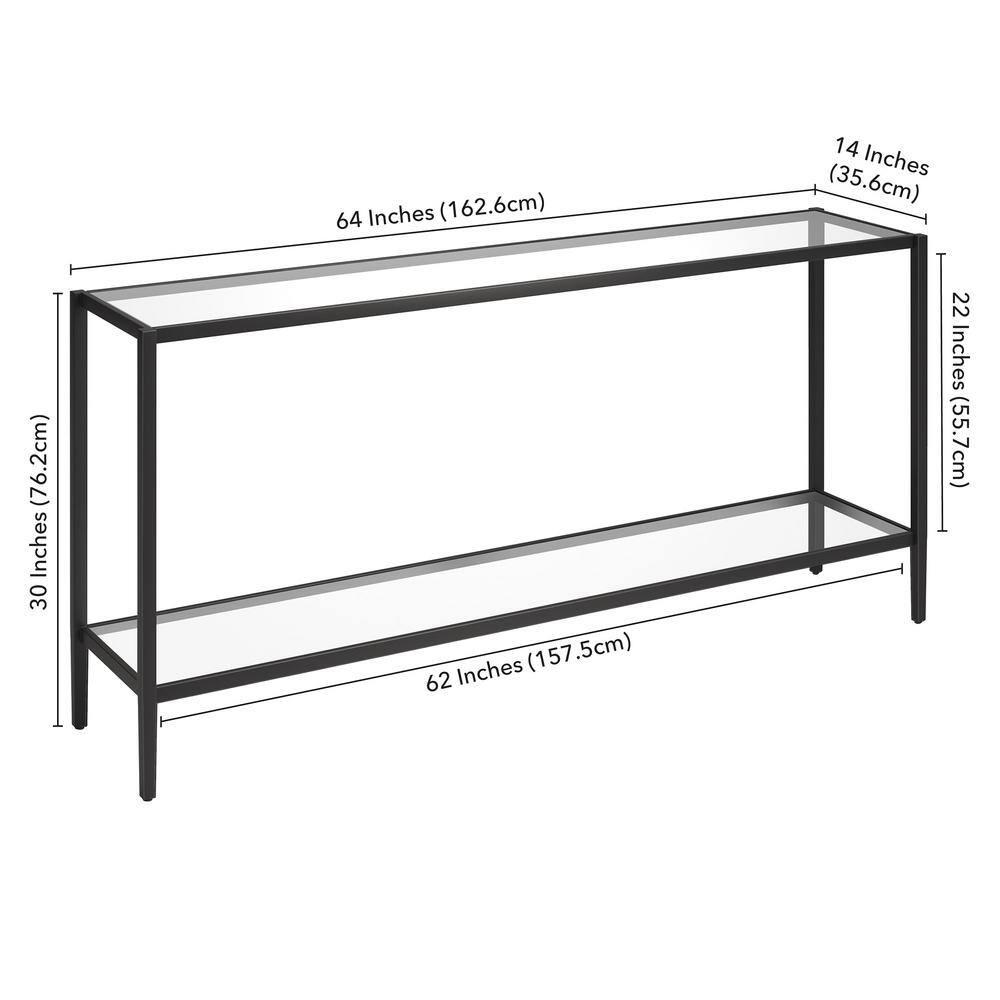 Aurora Modern Mirrored Console Table with Glass Shelf in Blackened Bronze