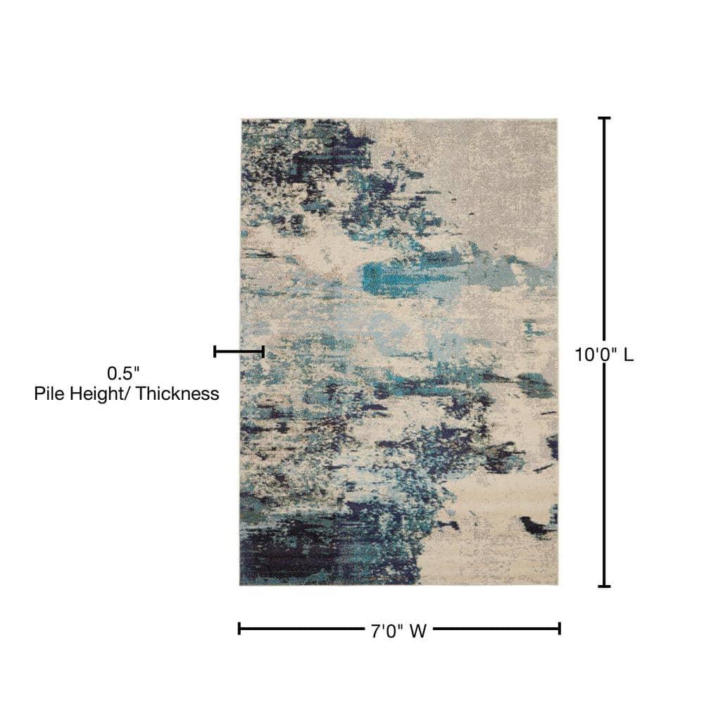 Celestial CES02 Area Rug Colorful Contemporary Abstract By Nourison Ivory Teal Blue 7' x 10'