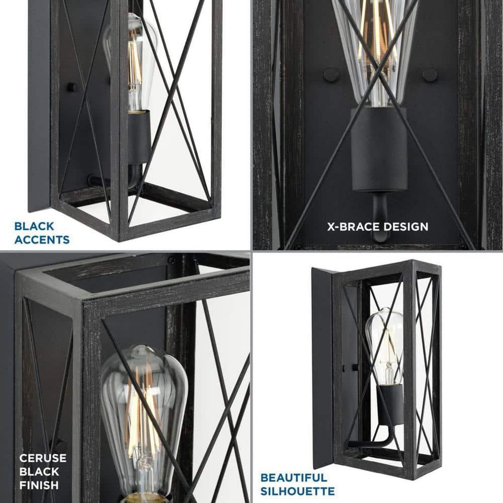 Briarwood Collection One-Light Cerused Black Oak/Black Farmhouse Wall Sconce Light