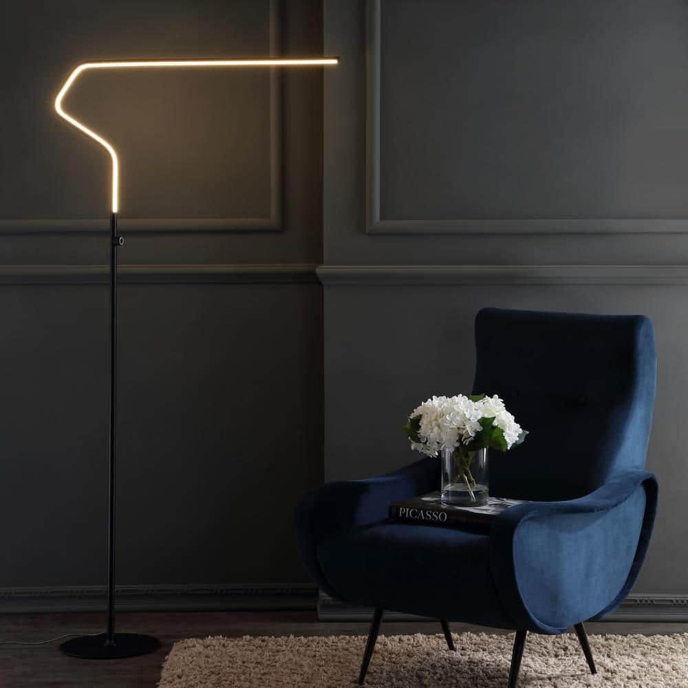 JONATHAN Y JYL7020B Julian 65.25" Integrated LED Metal Floor Lamp, Minimalistic, Modern, Contemporary for living room, dinning room, bedroom, office, Black