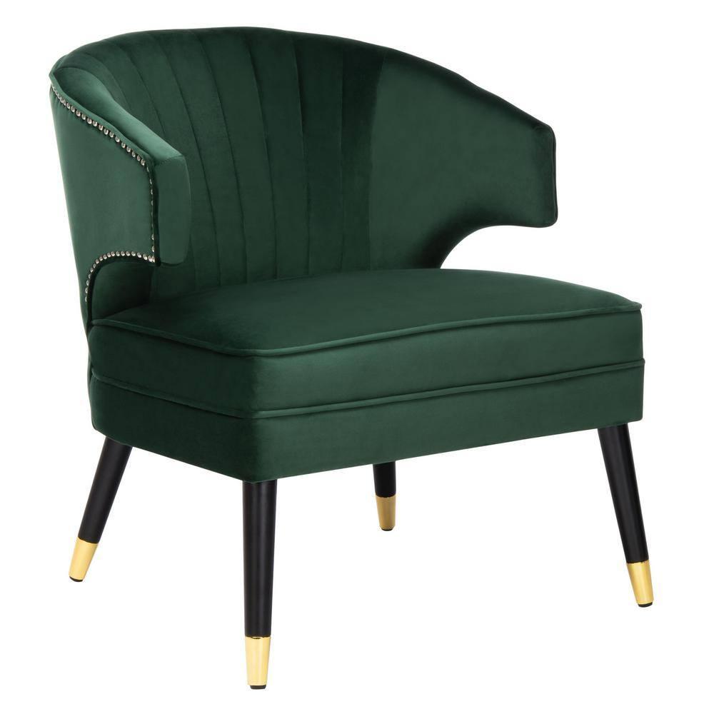 Stazia Wingback Accent Chair - Forest Green/Black - Safavieh