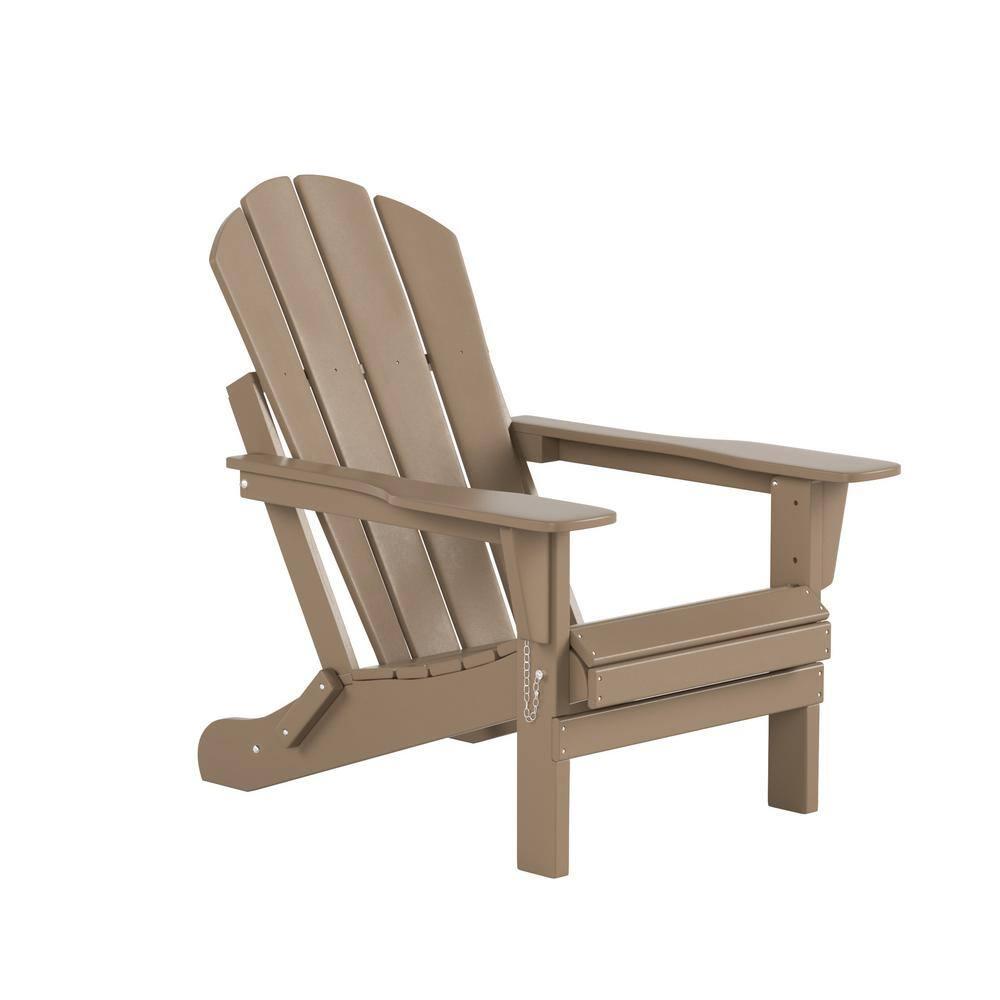 Polytrends  Laguna All Weather Poly Outdoor Patio Adirondack Chair Conversation Set - (4-Piece) Weathered Wood