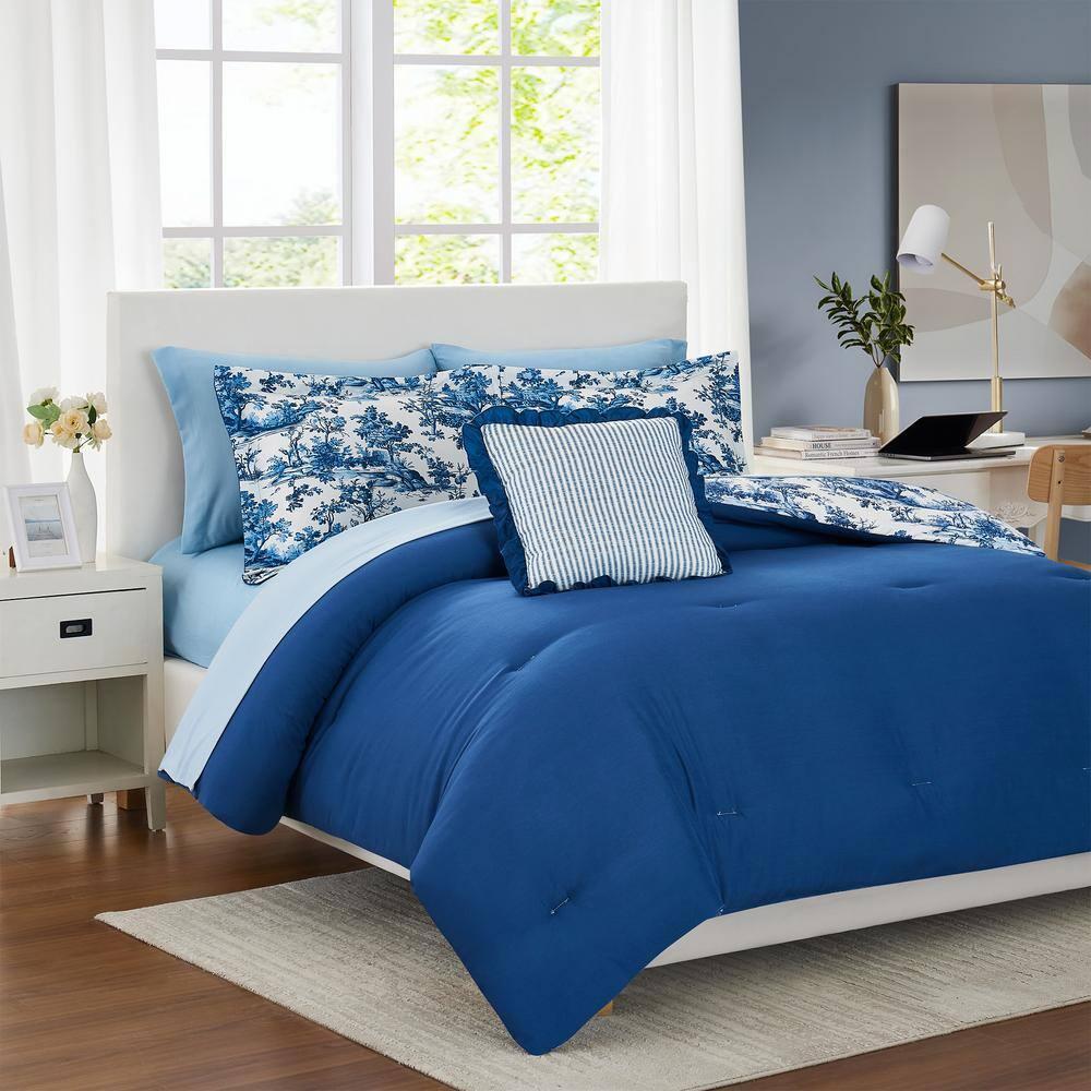 Modern Threads 8-Piece Shaya Toile Floral Reversible Bed in a Bag , King