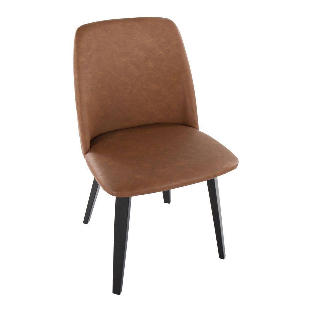 Set of 2 Toriano Dining Chairs Black/Camel - LumiSource: Mid-Century Modern, Faux Leather, Wood Legs