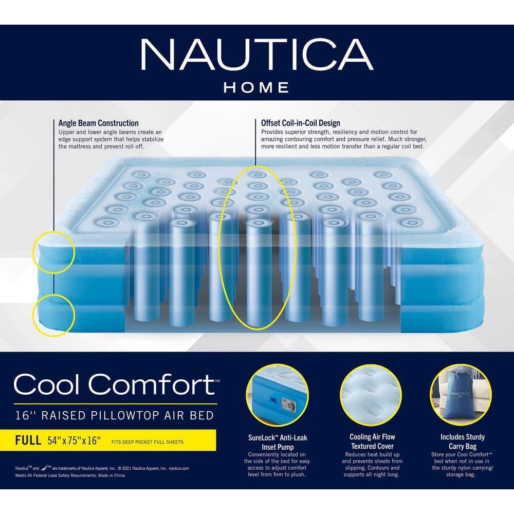 Nautica Nautica SupportAire Inflatable Air Mattress with Anti-Leak Built-in Pump, Puncture Resistant Vinyl