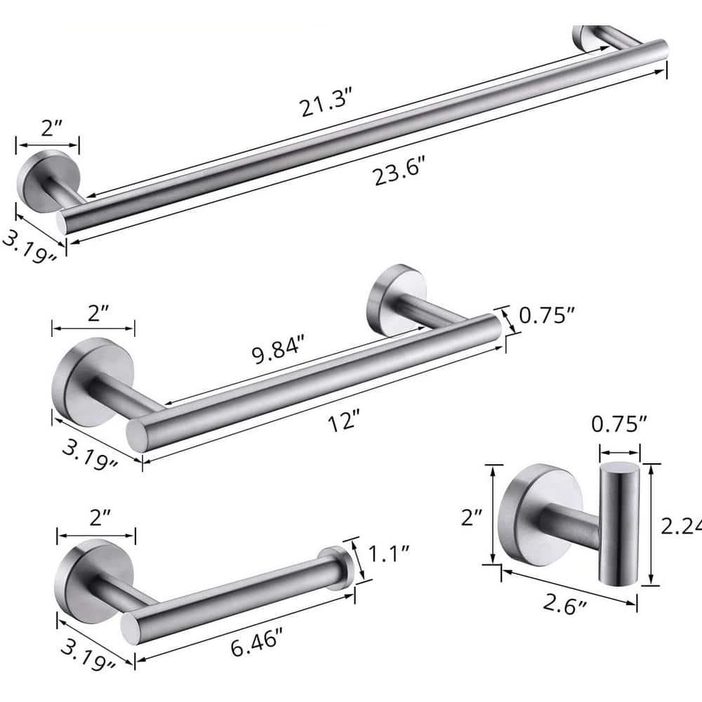 4-Pieces Bathroom Accessories Set, Stainless Steel Bathroom Hardware Set, Bath Towel Bar Set, Towel Racks For Bathroom Wall Mounted.