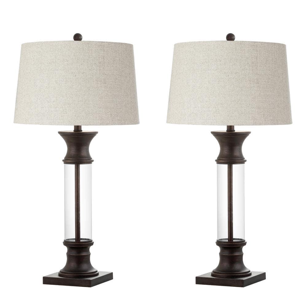 JONATHAN Y Hunter 32" Metal/Glass LED Table Lamp, Bronze (Set of 2)