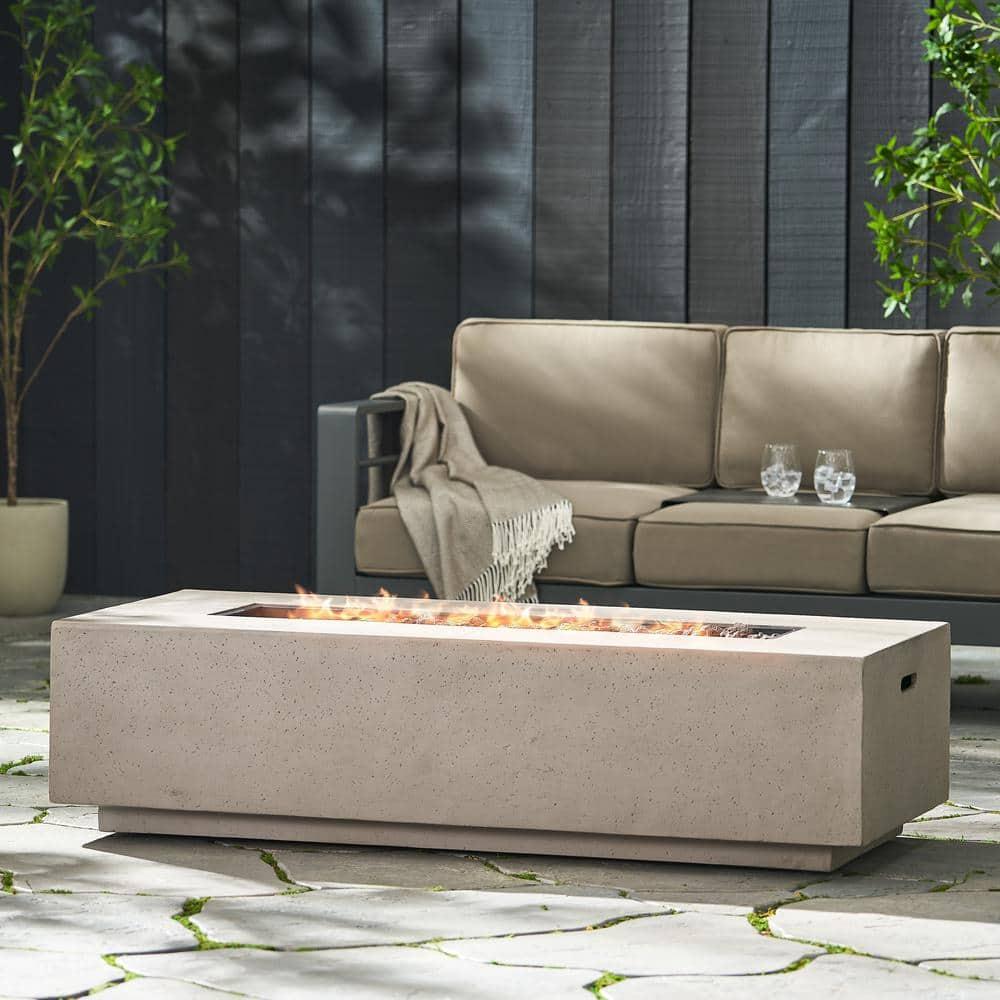 Mayfair Lightweight Concrete Outdoor 50,000 BTU Rectangular Fire Pit (No Tank Holder), Light Gray