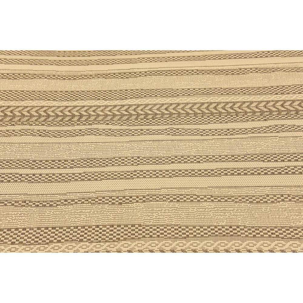 Unique Loom Outdoor Border Collection Area Rug - Lines (6' 1" Square Beige/Brown)