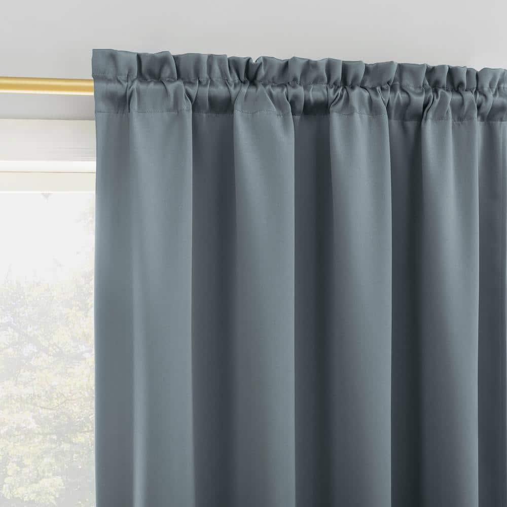 40"x84" Sun Zero Blackout Kenneth Energy Saving Rod Pocket Curtain Panel Denim Blue: Thermal Insulated, Noise Reduction
