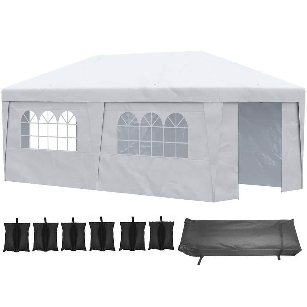 Large White Rectangular Pop-Up Canopy Tent with Sidewalls and Carry Bag