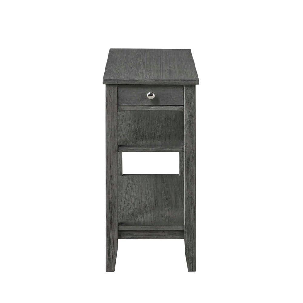 Convenience Concepts American Heritage 1 Drawer Chairside End Table with Shelves, Wirebrush Dark Gray