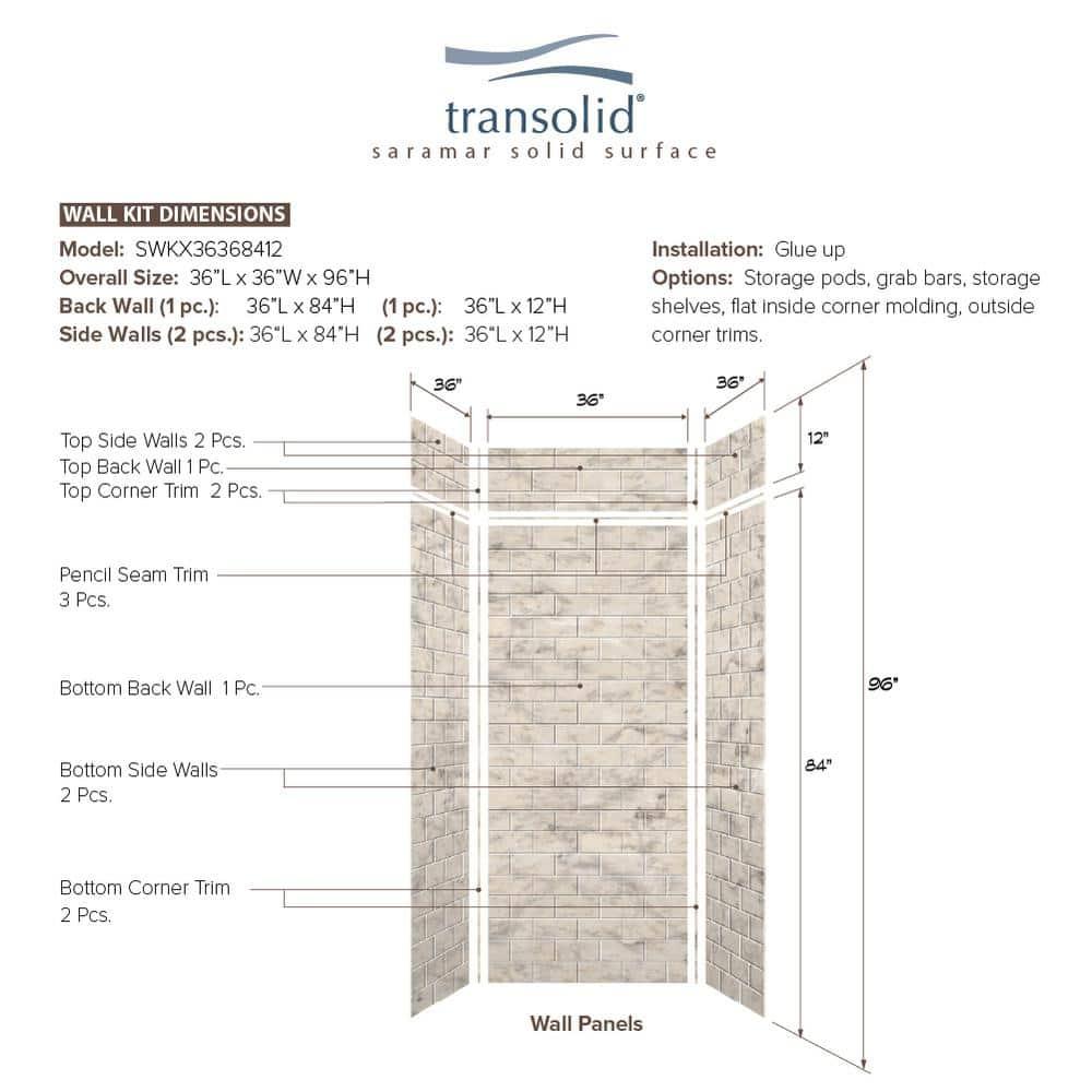 SaraMar 36'' W 36'' D 96'' H Glue Up Solid Surface Wall