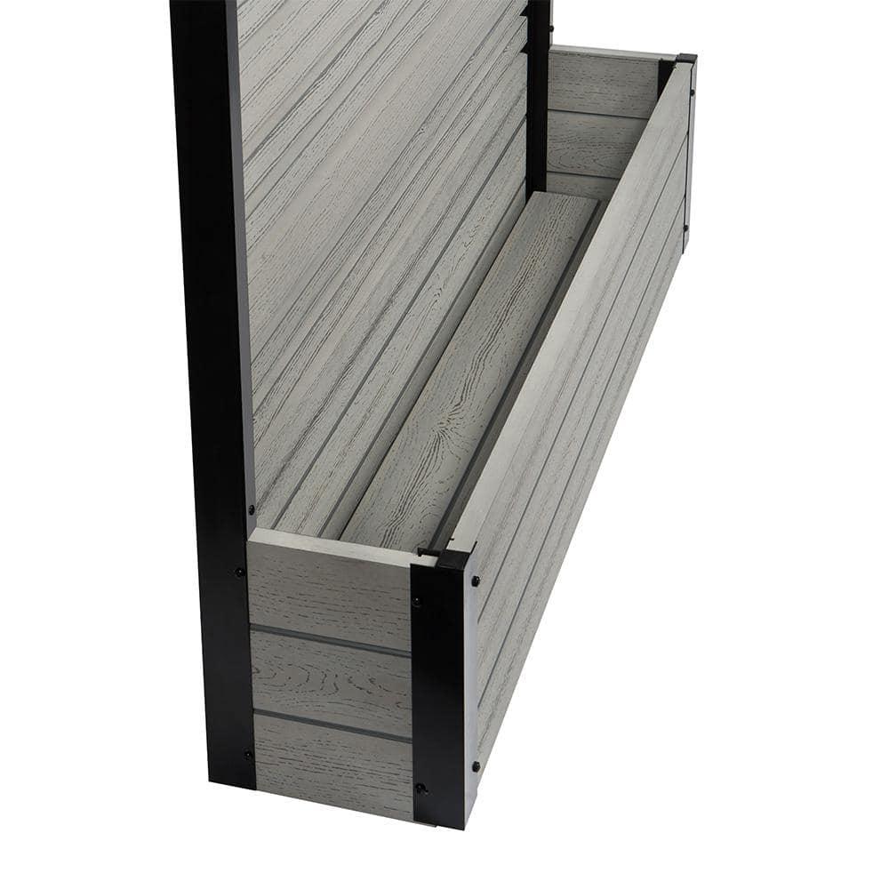 44in H x 46in W x 9.5in L (1 Screen w/ Planter) Freestanding Enclo Florence Ash Color Privacy Fence Screen with Planter Box, Outdoor Vinyl Privacy Screen Panel for Patio & Air Conditioner, EC18007