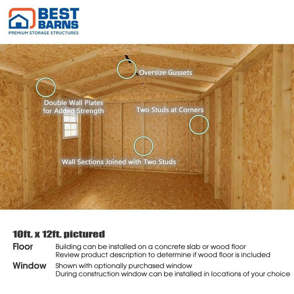 Elm 10 ft. W x 12 ft. D Solid Wood Storage Shed